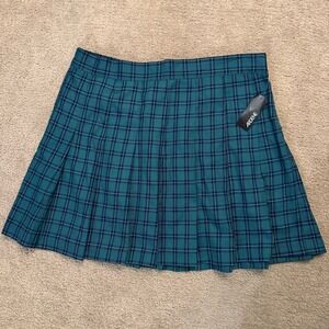 ARDENE Green Plaid Tartan Pleated MiniSkirt Women's Sz L NWT Preppy Schoolgirl